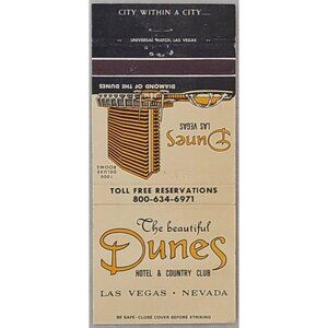 Vintage Dunes Hotel Las Vegas Matchbook Cover Fremont Strip Casino Collectible